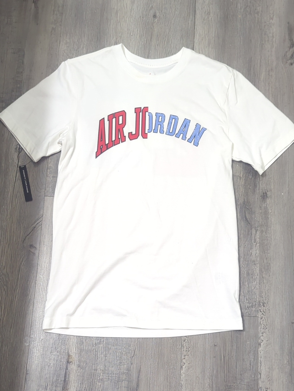 Jordan White Short Sleeve Tee with Red and Blue 'Air Jordan' Logo NWT